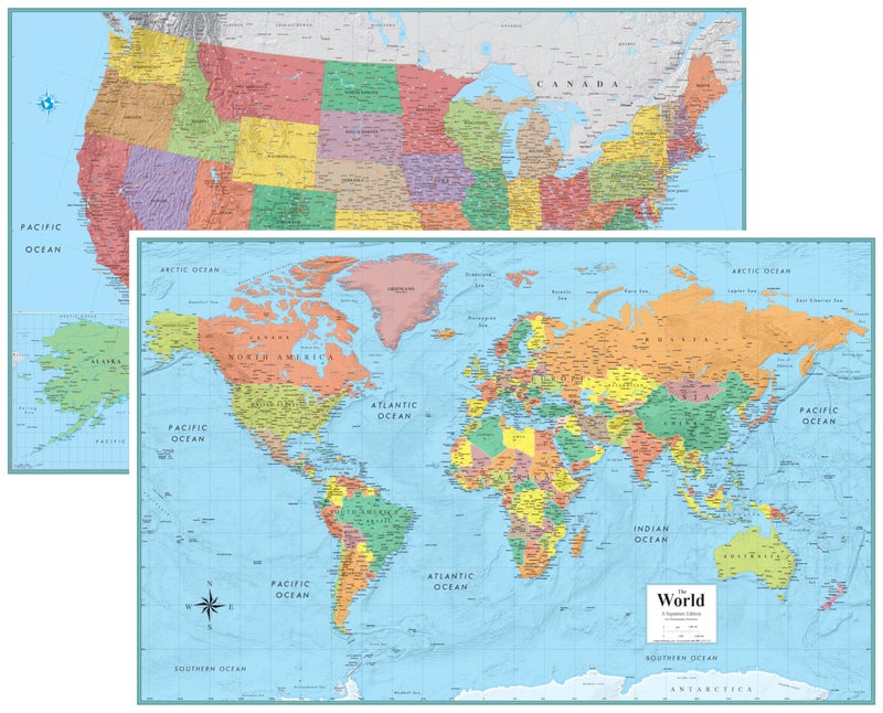 Swiftmaps RMC Classic United States USA and World Wall Map Set (Signature Edition) - Image 1